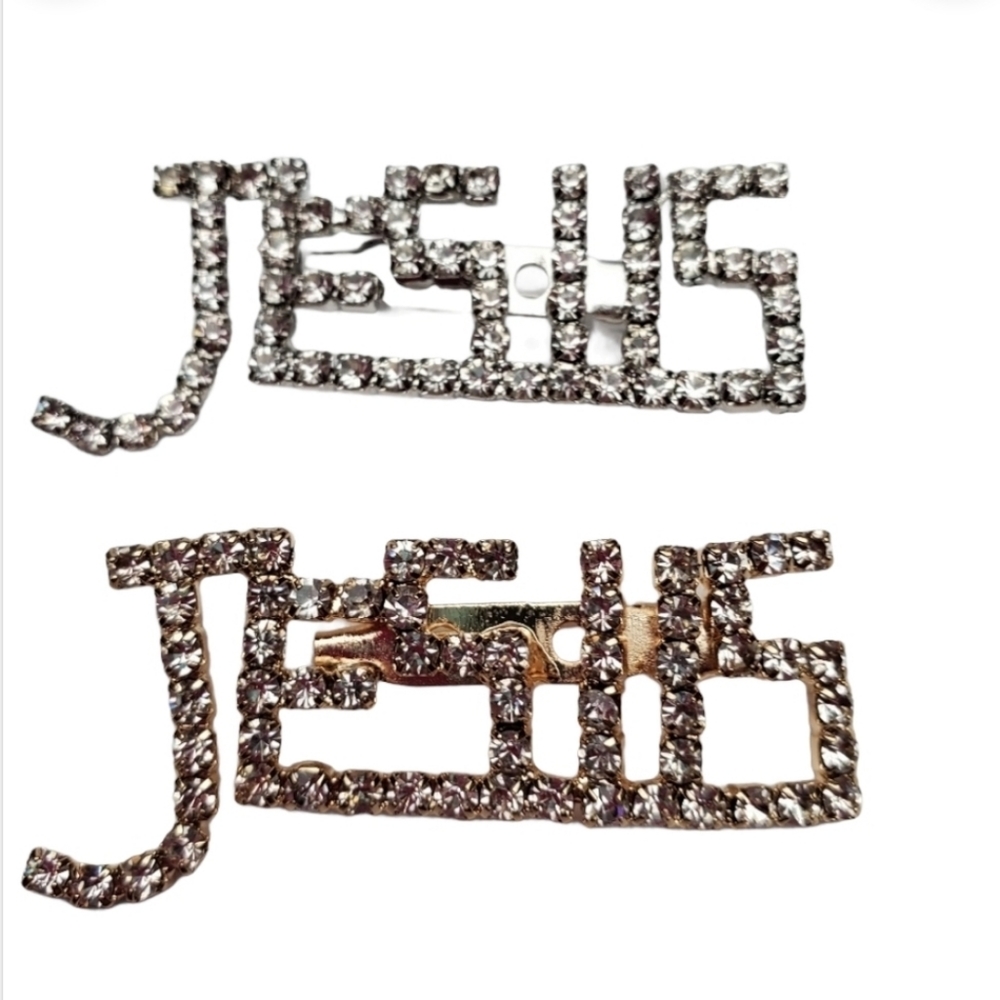 JESUS rhinestone Silver Gold Brooch lapel pin  2" *